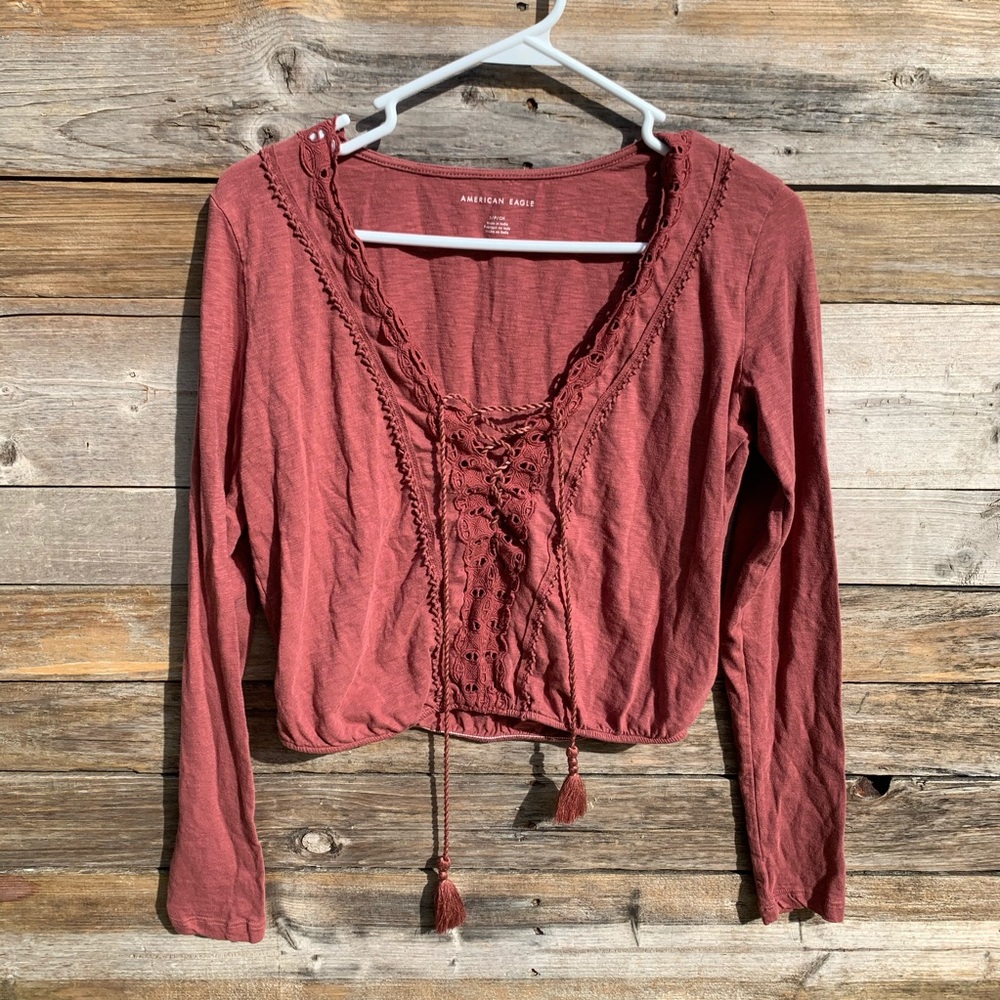 AEO • Corset Design Crop Top Long Sleeve